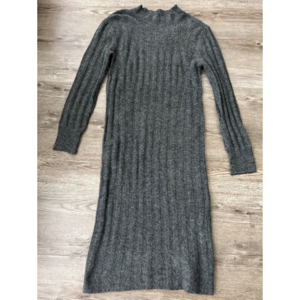 A New Day Ribbed Mock Neck Sweater Dress Womens XS Gray Wool Blend Casual Midi